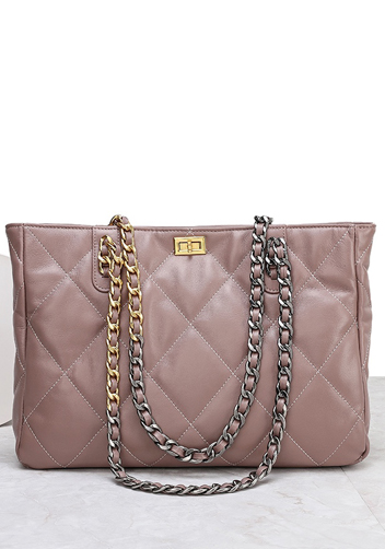 Adele Lilia Shoulder Tote Bag Rectangular Hardware Pink