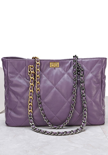 Adele Lilia Shoulder Tote Bag Rectangular Hardware Purple