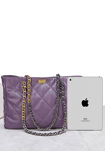 Adele Lilia Shoulder Tote Bag Rectangular Hardware Purple