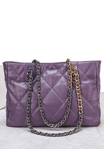 Adele Lilia Shoulder Tote Bag Rectangular Hardware Purple