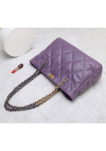 Adele Lilia Shoulder Tote Bag Rectangular Hardware Purple