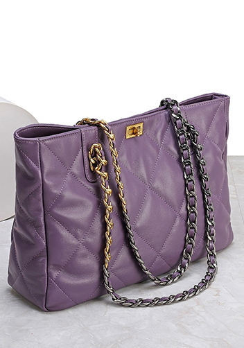 Adele Lilia Shoulder Tote Bag Rectangular Hardware Purple