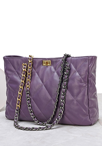 Adele Lilia Shoulder Tote Bag Rectangular Hardware Purple