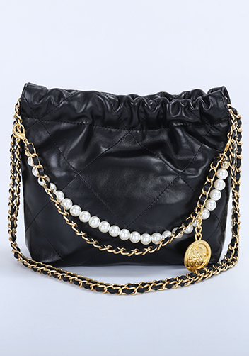 Adela Small Leather Handbag Pearl Black