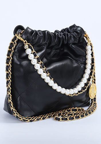 Adela Small Leather Handbag Pearl Black