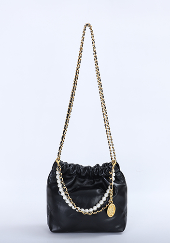 Adela Small Leather Handbag Pearl Black