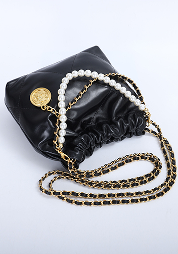 Adela Small Leather Handbag Pearl Black