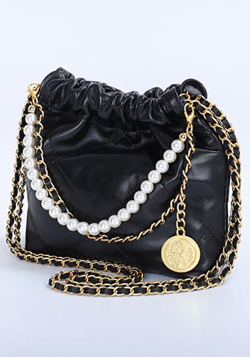 Adela Small Leather Handbag Pearl Black