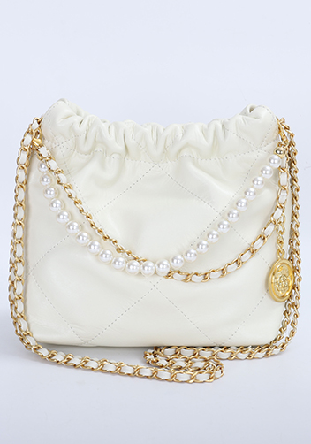 Adela Small Leather Handbag Pearl Cream