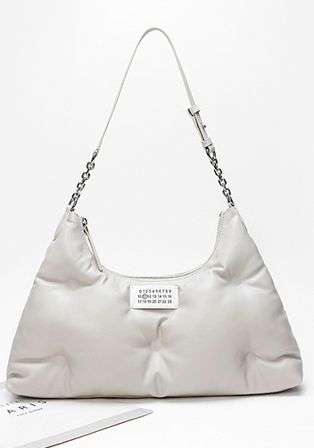 Maggie Leather Medium Shoulder Hobo Bag Grey White