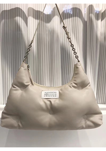 Maggie Leather Medium Shoulder Hobo Bag Grey White