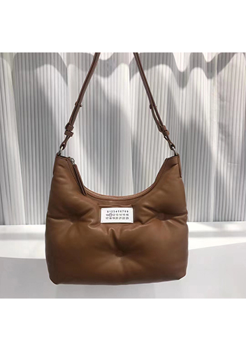 Maggie Leather Shoulder Hobo Bag Brown