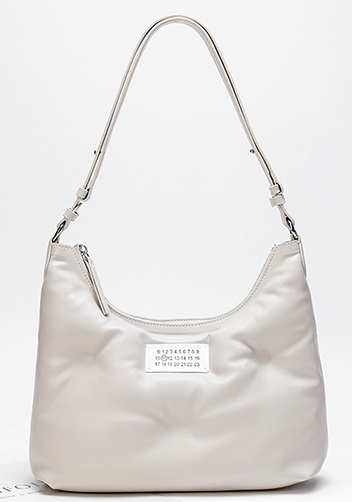 Maggie Leather Shoulder Hobo Bag Grey White