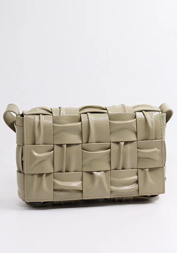 Mia 15 Square Pleated Leather Shoulder Bag Beige