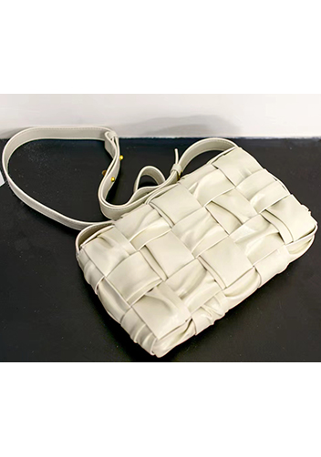 Mia 15 Square Pleated Leather Shoulder Bag Beige