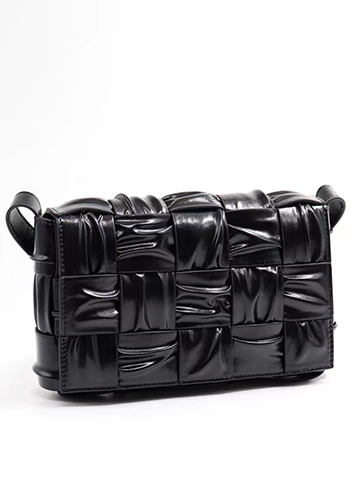 Mia 15 Square Pleated Leather Shoulder Bag Black