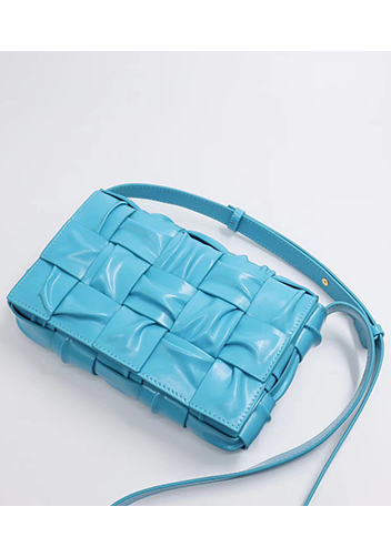 Mia 15 Square Pleated Leather Shoulder Bag Blue