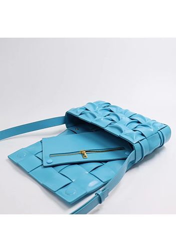 Mia 15 Square Pleated Leather Shoulder Bag Blue