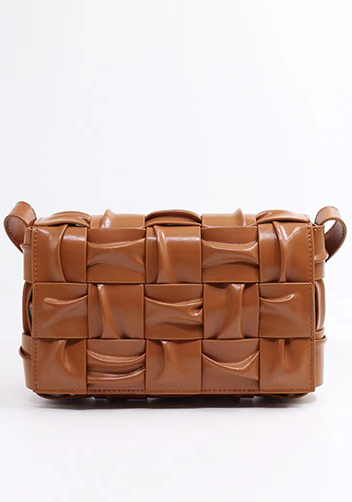 Mia 15 Square Pleated Leather Shoulder Bag Brown