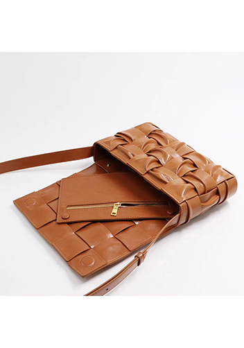 Mia 15 Square Pleated Leather Shoulder Bag Brown