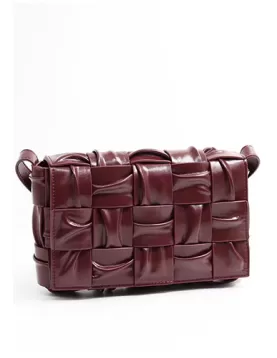 Mia 15 Square Pleated Leather Shoulder Bag Burgundy