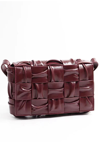 Mia 15 Square Pleated Leather Shoulder Bag Burgundy