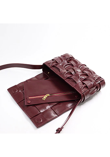 Mia 15 Square Pleated Leather Shoulder Bag Burgundy