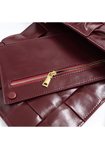 Mia 15 Square Pleated Leather Shoulder Bag Burgundy