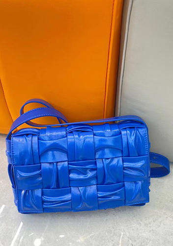 Mia 15 Square Pleated Leather Shoulder Bag Electric Blue