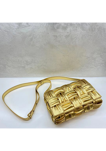 Mia 15 Square Pleated Leather Shoulder Bag Gold