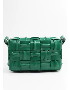 Mia 15 Square Pleated Leather Shoulder Bag Green