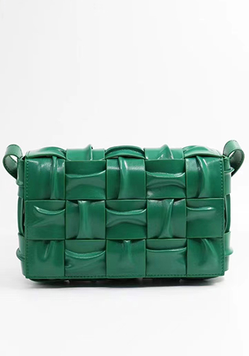 Mia 15 Square Pleated Leather Shoulder Bag Green