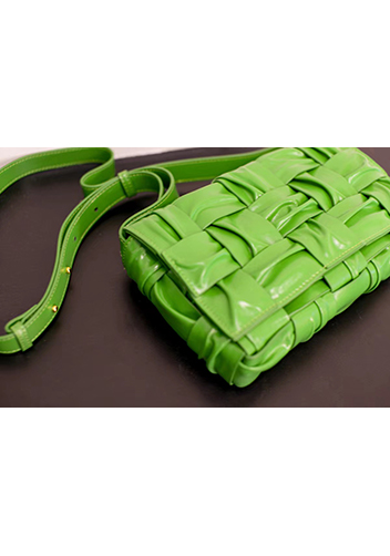 Mia 15 Square Pleated Leather Shoulder Bag Green Parakeet