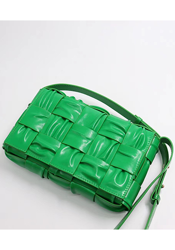 Mia 15 Square Pleated Leather Shoulder Bag Green Parakeet