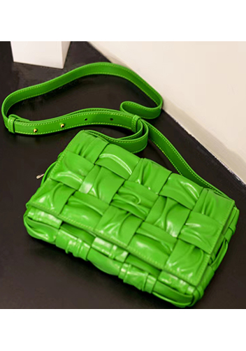 Mia 15 Square Pleated Leather Shoulder Bag Green Parakeet