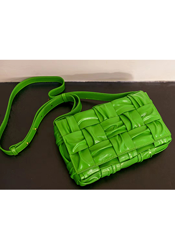 Mia 15 Square Pleated Leather Shoulder Bag Green Parakeet