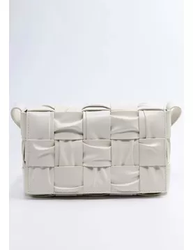 Mia 15 Square Pleated Leather Shoulder Bag White