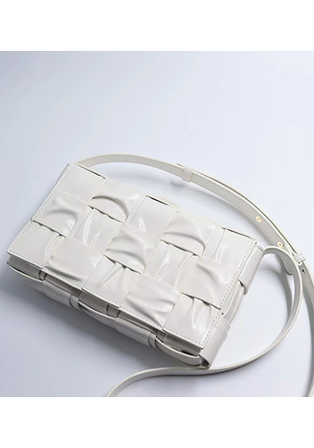 Mia 15 Square Pleated Leather Shoulder Bag White