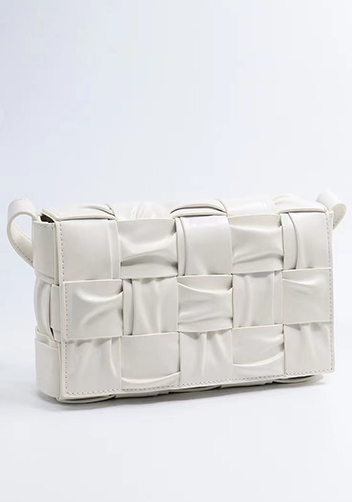 Mia 15 Square Pleated Leather Shoulder Bag White