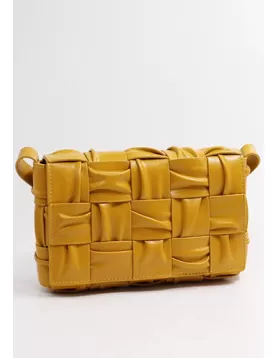 Mia 15 Square Pleated Leather Shoulder Bag Yellow