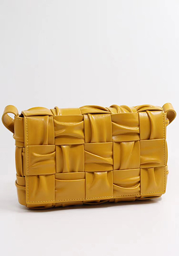 Mia 15 Square Pleated Leather Shoulder Bag Yellow