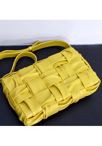 Mia 15 Square Pleated Leather Shoulder Bag Yellow