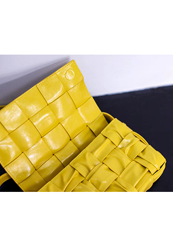 Mia 15 Square Pleated Leather Shoulder Bag Yellow