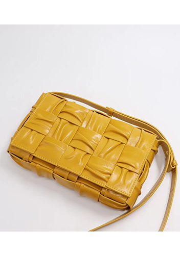 Mia 15 Square Pleated Leather Shoulder Bag Yellow