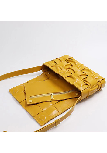 Mia 15 Square Pleated Leather Shoulder Bag Yellow