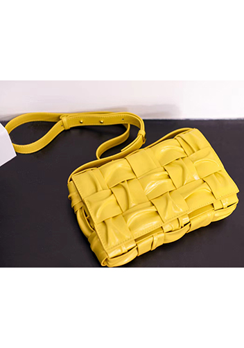 Mia 15 Square Pleated Leather Shoulder Bag Yellow