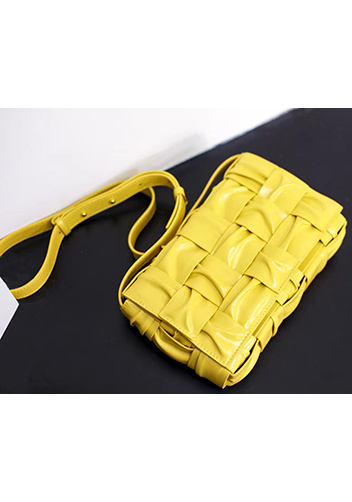 Mia 15 Square Pleated Leather Shoulder Bag Yellow