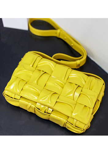 Mia 15 Square Pleated Leather Shoulder Bag Yellow