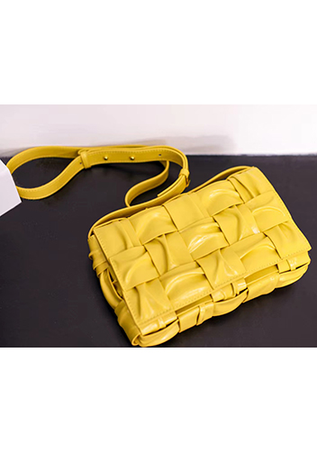 Mia 15 Square Pleated Leather Shoulder Bag Yellow