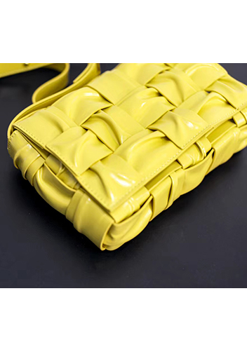 Mia 15 Square Pleated Leather Shoulder Bag Yellow